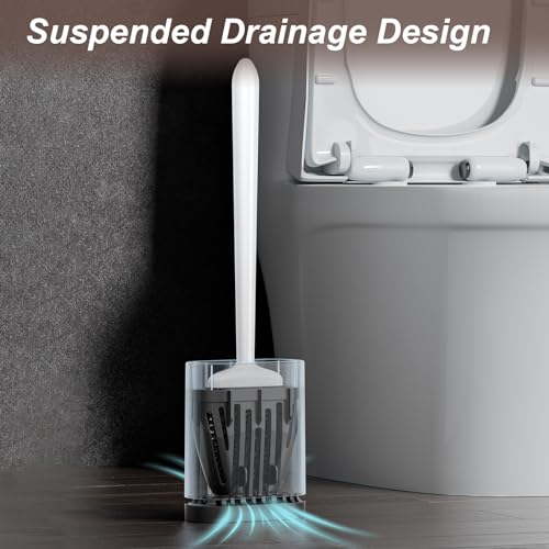 Silicone Toilet Brush, Ventilation Slots Holder 1 Pack Pearl White | Flexible Bristles Flat Head for Rim, Hair Tangle-Free, Easy to Clean, Compact Design, Rustproof Handle, for Toilet/Sink/Tub - color: White