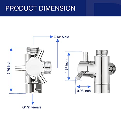 PDPBath Brass 3 Way Shower Arm Diverter Valve for Handheld Shower Head and Fixed Shower Head, G1/2 Universal Connection - Chrome - color: Chrome-1
