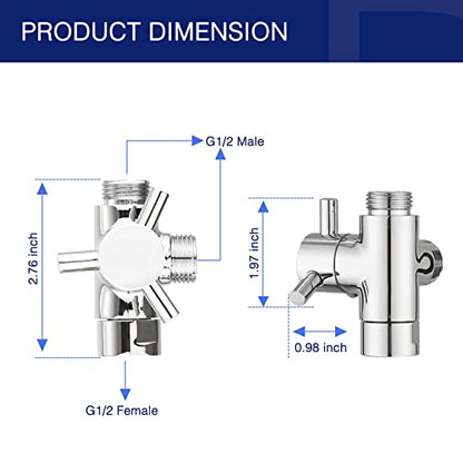 PDPBath Brass 3 Way Shower Arm Diverter Valve for Handheld Shower Head and Fixed Shower Head, G1/2 Universal Connection - Chrome - color: Chrome-1