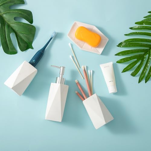 Bathroom Accessory Sets，4 Piece Bathroom Organizer Countertop with Toothbrush Cup,Soap Dispenser,Soap Dish,Tumbler，Imitated Resin Kits Retro Minimalist Style (Prismatic Marble)
