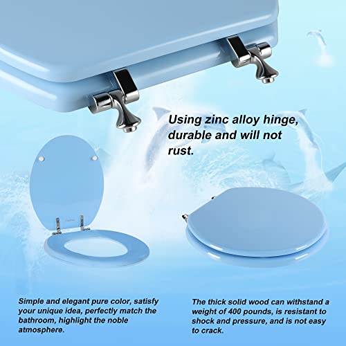 Blue Round Toilet Seat Natural Wood Toilet Seat with Zinc Alloy Hinges, Easy to Install also Easy to Clean, Scratch Resistant Toilet Seat by Angol Shiold (Round, Blue) - color: Blue, size: Round