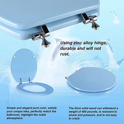 Blue Round Toilet Seat Natural Wood Toilet Seat with Zinc Alloy Hinges, Easy to Install also Easy to Clean, Scratch Resistant Toilet Seat by Angol Shiold (Round, Blue) - color: Blue, size: Round