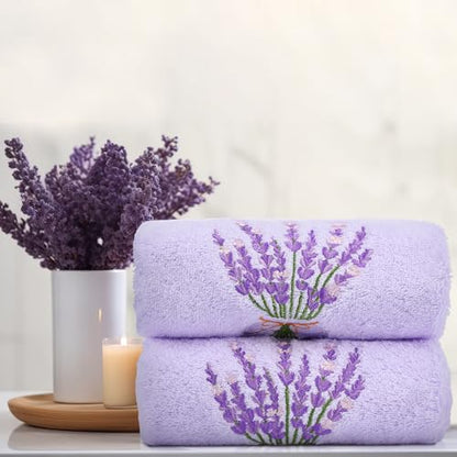 SmoothNovelty 2 Pcs Lavender Hand Towels Purple Bathroom Decor 14x29 Inch Embroidered 100% Cotton Soft Absorbent Spring Summer Decorative Hand Towels for Bathroom Kitchen - style: Lavender