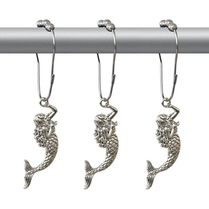 Mermaid Shower Curtain Hooks Decorative Rings for Bathroom Ocean Beach Cut Girl Bath Decor Stainless Steel Rustproof Shower Hanger Pack of 12 (Silver) - size: Mermaid