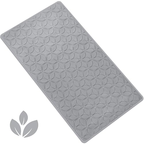 Non-Slip Rubber Bathtub Mat with Suction Cups, 16 × 28 Inch (Gray) | 100% Rubber, Leaf Texture. Vacuum Suction Cups. Soft on Touch. BPA/PVC-Free. Machine Wash. Safe For Bath, Shower, Pet Dogs. - color: Gray, size: 28" x 16" (Rectangular)