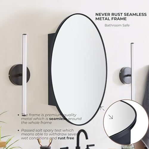 Surface Mount Black Oval Bathroom Medicine Cabinet with Mirror Metal Framed Oval Bathroom Storage Cabinet, 20x30''