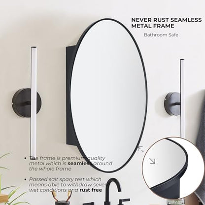 Surface Mount Black Oval Bathroom Medicine Cabinet with Mirror Metal Framed Oval Bathroom Storage Cabinet, 20x30''