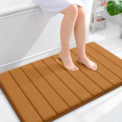 OLANLY Memory Foam Large Bath Mat 40x24, Super Soft Absorbent Bathroom Rugs | Ochre, Quick Dry Bath Rug, Machine Washable Shower Floor Mats, Bathmat Carpet for Bathroom Floor, Tub and Shower - color: Ochre, size: 40" X 24"
