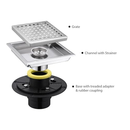 6 in. x 6 in. Stainless Steel Square Shower Floor Drain in Stainless Steel, FD01-6-TB - color: Stainless Steel