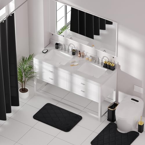 Bathroom Accessory Set - 26PC Bathroom Sets with Shower Curtain and Rugs, Black Bathroom Set, Bathroom Sets with Stainless Steel Trash Can, Toilet Brush