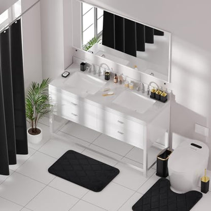 Bathroom Accessory Set - 26PC Bathroom Sets with Shower Curtain and Rugs, Black Bathroom Set, Bathroom Sets with Stainless Steel Trash Can, Toilet Brush