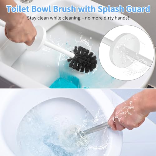 Stainless Steel Toilet Brush and Holder Set Brushed Silver Heavy Duty Toilet Bowl Brush with Long Handle for Bathroom and Farmhouse (White) - color: White