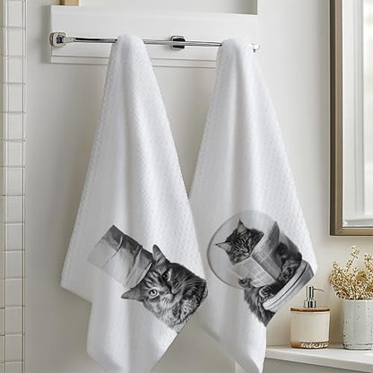 Funny Cat Gifts Bathroom Hand Towels Set of 2, Funny Cat Bathroom Washroom Decor, Tabby Cats Mom Gifts, 16x24 Inch - color: Set of 2-toilet