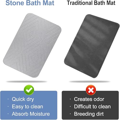 Stone Bath Mat, 2 Pack Diatomaceous Earth Shower Mat, Non-Slip Super Absorbent Quick Drying Bathroom Floor Mat, 24x15, Light Grey - color: Light Grey