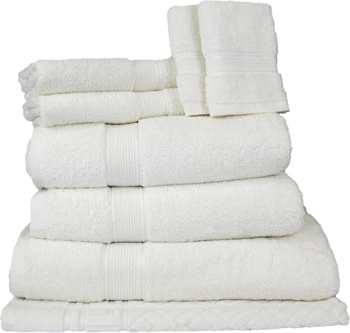 ELITE Emporium Home Collection 8-Piece Cotton Bath Towel Set - Ultra Soft, 550 GSM, Quick-Dry Towels - Bath Sheet, Bath Towels, Hand Towels, Washcloths, Bath Mat - Luxury Bathroom Towel Set (White) - color: White
