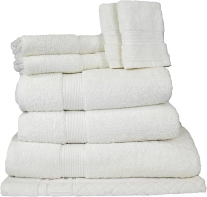 ELITE Emporium Home Collection 8-Piece Cotton Bath Towel Set - Ultra Soft, 550 GSM, Quick-Dry Towels - Bath Sheet, Bath Towels, Hand Towels, Washcloths, Bath Mat - Luxury Bathroom Towel Set (White) - color: White