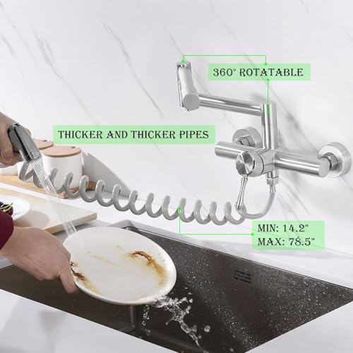 Kitchen Faucet Wall Mount with Side Sprayer, Folding Design for Bar Taps | 304 Stainless Steel Constructed, Rotatable, 8"" Center, Commercial Use - color: Style C, Independent Stand