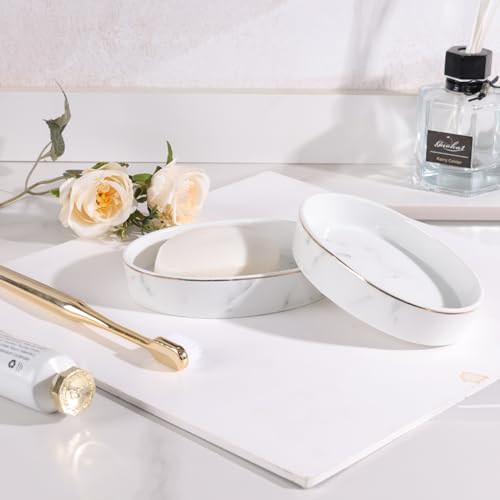 Soap Dish, Ceramic White Marble Soap Holder Soap Bar Holder, Oval Soap Dish for Shower Bathroom Kitchen Sink, Easy Clean, ANTIS'S HOME