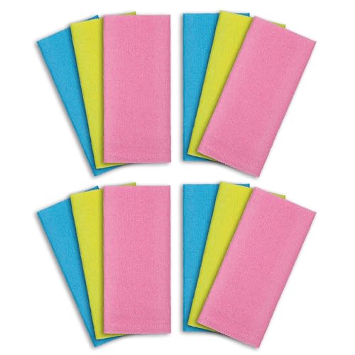 ARCH&M 12-Pack Premium Nylon Exfoliating Washcloth Towel - 35-Inch Quick-Dry, Hygienic Japanese Washcloth for Body & Back - Durable, Machine Washable, Long-Lasting - style: Red x 4 Yellow x 4 Blue x 4