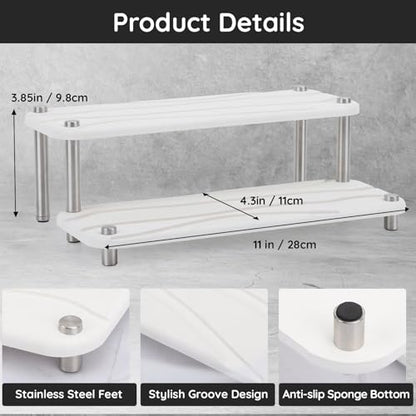 Segbeauty 2 Tier Fast Dry Diatomaceous Vanity Tray, 11x4.3in Water Absorbing Stone Drying Tray, Quick Drying Bathroom Counter Dish Soap Dispenser Rack, Kitchen Counter Sink Organizer Sponge Holder - color: White