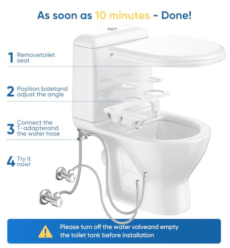 Ultra-Slim 3-in1 Bidet, Warm Water, Self-Cleaning, Posterior&Feminine Wash-(Retractable Dual Nozzles), Non-Electric Bidet Attachment for Toilet Seat, Adjustable Water Pressure, Stainless Steel Inlet | Toilet Seat Add-On - color: 1PCS-White + Warm Water