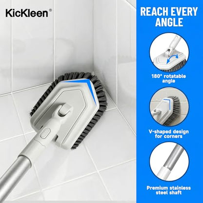 Tile Tub Scrubber Brush with Different Function Cleaning Heads and No Scratch Shower Scrubber for Bathroom Toilet Wall,Bathtub,Sink, and 10 Pack Magic Sponges Eraser(Gray) - color: Gray