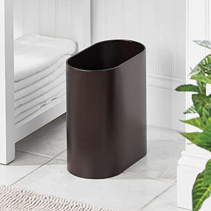mDesign Slim Pill-Shaped Metal 1.98 Gallon/7 Liter Recycle Trash Can Wastebasket, Garbage Container Bin - Bathroom, Kitchen, Bedroom, Office - Durable Stainless Steel, Mirri Collection, Bronze - color: Bronze