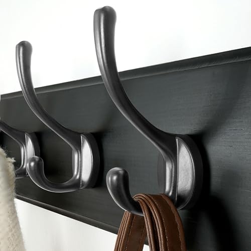 Wall Mounted Coat Rack: Patented, Heavy-Duty, 17.4" Long 5-Double-Hooks Wooden Hanger Rail for Winter Coats, Hats, Jackets, Clothing - Black, Pack of 2 - color: Black, size: L=17.4" (2pcs)