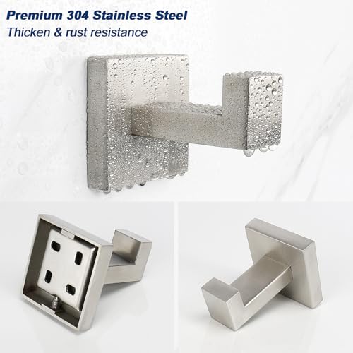 NearMoon Bath Towel Hooks -SUS304 Stainless Steel Square Clothes Robe Hooks Hanger, Heavy Duty Coat Hooks for Bathroom Livingroom Hotel Kitchen Garage, Wall Mounted (4 Pack, Brushed Nickel) - color: Brushed Nickel