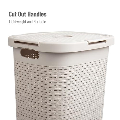 Mind Reader Slim Laundry Hamper with Lid, 60L Tall Clothes Baskets, Narrow Tapered Design for Bathrooms Closets and Laundry Rooms, Plastic, 3 Pack, Ivory - color: Ivory