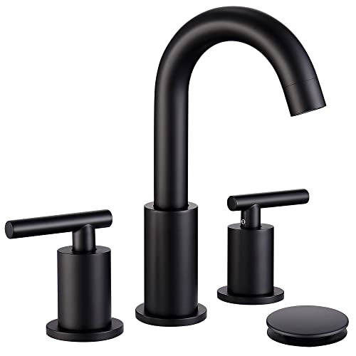 ChiLDano Black Faucets for Bathroom Sink, 3 Hole Bathroom Faucet with Drain | 2 Handles Widespread Bathroom Faucet for Sink, 8 in Spread Black Sink Faucets Bathroom with Swivel Spout - color: Matte Black