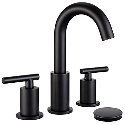 ChiLDano Black Faucets for Bathroom Sink, 3 Hole Bathroom Faucet with Drain | 2 Handles Widespread Bathroom Faucet for Sink, 8 in Spread Black Sink Faucets Bathroom with Swivel Spout - color: Matte Black