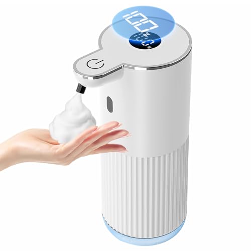 Automatic Soap Dispenser with LED (Battery% & Foam Level), 7000 Uses, 6 Foam Settings, Wall Mount/Countertop, USB-C Rechargeable, for Bathroom Kitchen, White - size: Foam