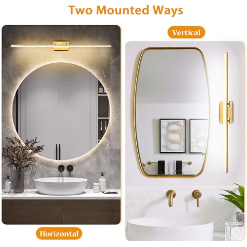 LED Bathroom Vanity Light, Modern Bathroom Light Fixture Over Mirror (3000K/4000K/6000K, Dimmable), Vanity Light Bar with Angle Adjustable, 48 Inch, Brass - color: Brass, size: 48 inch