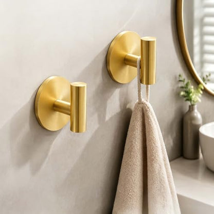 2 Pack Waterproof Adhesive Tissue Wall Hooks, Sticky Mount Hooks for Towel, Robe, Clothes-Golden - color: Golden