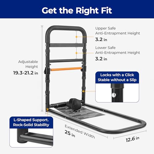 C1 Fold Pro Bed Rails for Elderly Adults Safety - Bed Cane Assist Rail for Seniors with Activated Light Adjustable Height - size: C1F Pro (Foldable NEW)