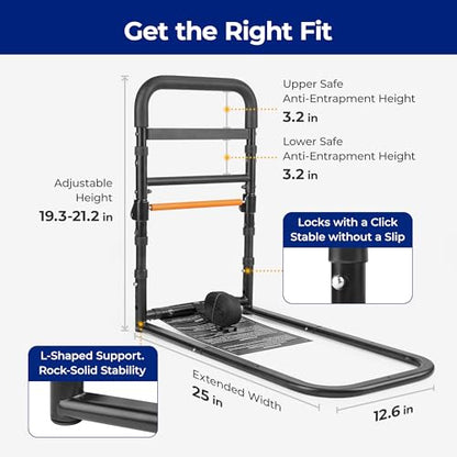 C1 Fold Pro Bed Rails for Elderly Adults Safety - Bed Cane Assist Rail for Seniors with Activated Light Adjustable Height - size: C1F Pro (Foldable NEW)