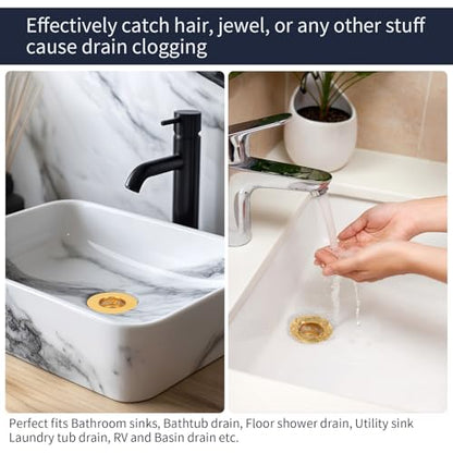 Snailhouse Bathroom Sink Strainers, 2 Pack 1.96 Inches Stainless Steel Small Utility Mesh Sink Drain Stopper Basket Cover Plug Screen, Gold