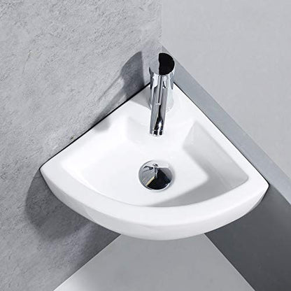Wall Mounted Corner Bathroom Sink Triangle Bathroom Basin 12.8 x 12.8 x 5.1inch/325 x 325 x 130mm | Glossy ceramic glaze; stain resistant; quick draining bowl; measure wall space pre-order; fits powder room & RV - style: only sink