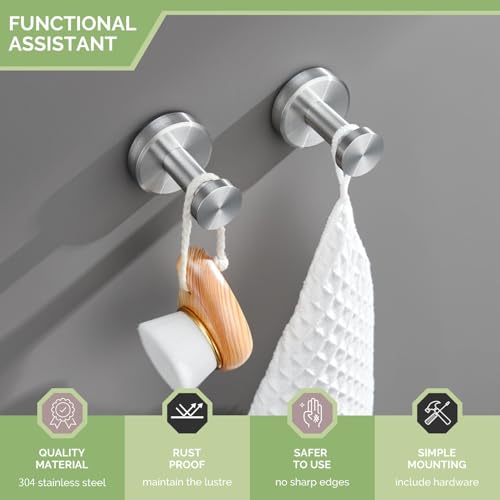 Angle Simple Brushed Nickel Bathroom Towel Hook, Robe Coat Holder, 2 Pack | SUS304 Stainless Steel, Heavy Duty Wall Hook for Clothes Shirt Scarf, Screw Mount - color: Brushed Nickel, size: 2 Pack