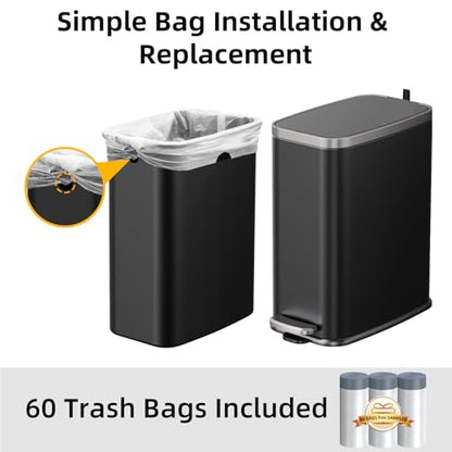 KdbK Stainless Steel Bathroom Trash Can with Lid Soft Close,1.6 Gallon Slim Garbage can,Small Metal Step Wastebasket for Office, Bedroom, Toilet, Black - color: Black