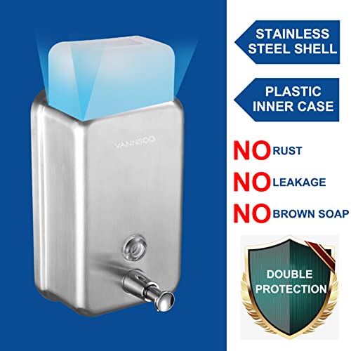 Commercial Soap Dispenser Wall Mount Stainless Steel, Vertical | Rust-Proof Lining and Anti-Leak Pump Liquid Hand 1100ml / 37oz. - size: Vertical