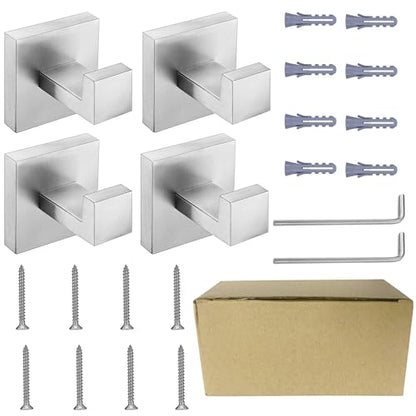 Nolimas Towel Hook Stainless Steel Bathroom Rustproof Clothes Towel Coat Hook Wall Mounted Square Toilet Kitchen, Heavy Duty Door Hanger, 4 Pack, Brushed Nickel - color: Brushed Nickel, size: 4 Pack