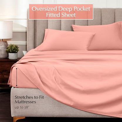 Superior Egyptian Cotton 4 Piece Sheet Set, Luxury 1000 Thread Count, Modern Design, Sustainable Sheets, Ultra-Soft Basics, Solid, Deep Pocket Fitted Sheet, Flat Sheet, Pillowcases, Full, Dusted Rose - color: Dusted Rose, size: Full