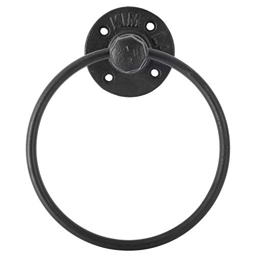 Industrial Towel Ring, Farmhouse Pipe Hand Towel Holder, Matte Black Wall Mounted Bathroom Hardware, Rustic Towel Ring for Bathroom (1)