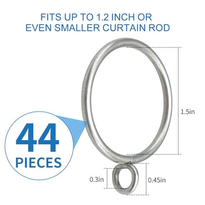 44 Pack Curtain Rings with Eyelets, Metal Drapery Ring for Pinch Pleat Curtains, Drape Ring 1.5 Inch I D Fits Up to 1.2 in Rod, Matte Silver - color: Matte Silver