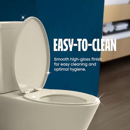 HIGHCRAFT Premium Elongated Toilet Seat with Adjustable Hinges - Molded Plastic Toilet Seat - Fits Standard Elongated Toilets - Oval Seat in Bone/Beige - color: Bone, size: Elongated