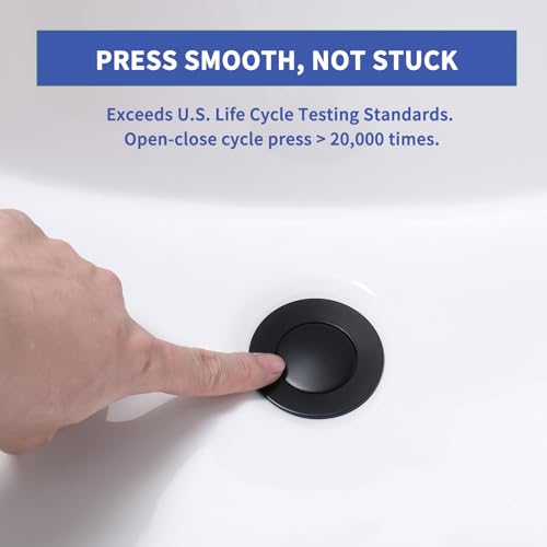 Bathroom Sink Drian Pop Up Drian Stopper for Vessel Sink Vanity Lavatory Assembly Staibless Steel& Brass Corrosion Resistance Rustproof,【Matte Black, with Overflow Hole】,SD4-BK-P2 - style: Small Popup Cap-Black, 2 Pack