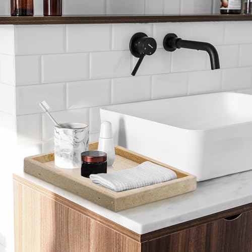 Travertine Tray,Bathroom Vanity Tray | Non-Ceramic/Non-Resin,marble perfume decorative tray 12 x 8 inch (Travertine) - color: Travertine