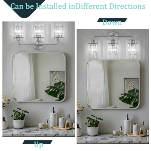 Brushed Nickel Vanity Lights 3-Light Crystal Bathroom Light Fixtures | Modern Bathroom Vanity Light E26 Wall Light over Mirror (Exclude Bulb) - color: Brushed Nickel, size: 3-Light